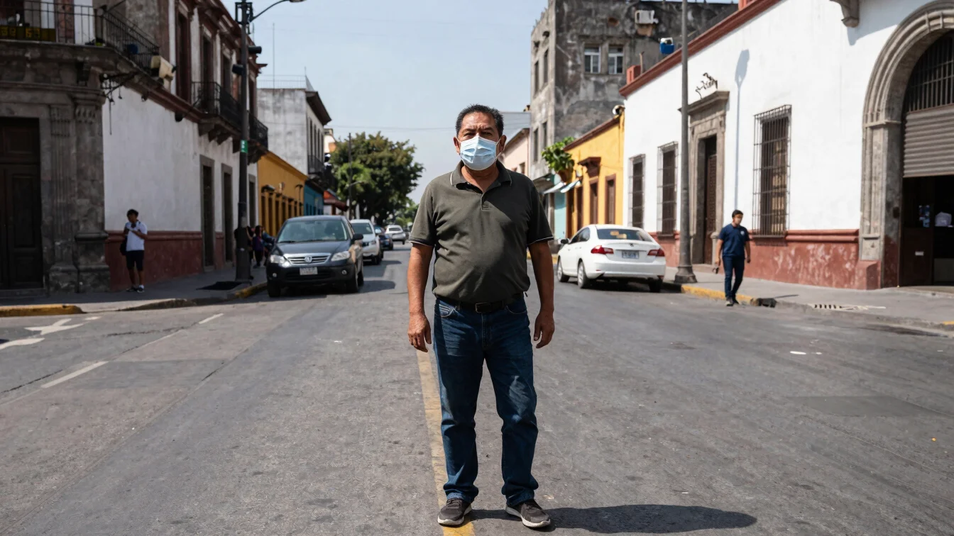 Urban street photography in Mexico under direct daylight, authentic documentary photojournalism, crisp focus.