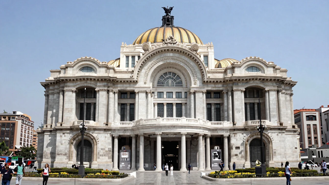 Urban public architecture in Mexico, sharp daylight contrast, documentary photojournalism