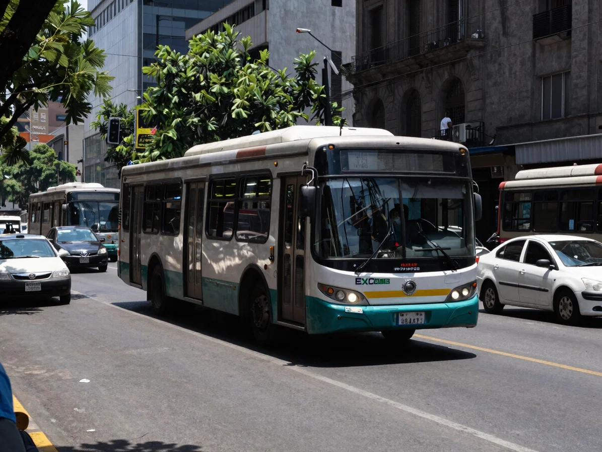 Wide documentary photojournalism of urban transit streets in Mexi